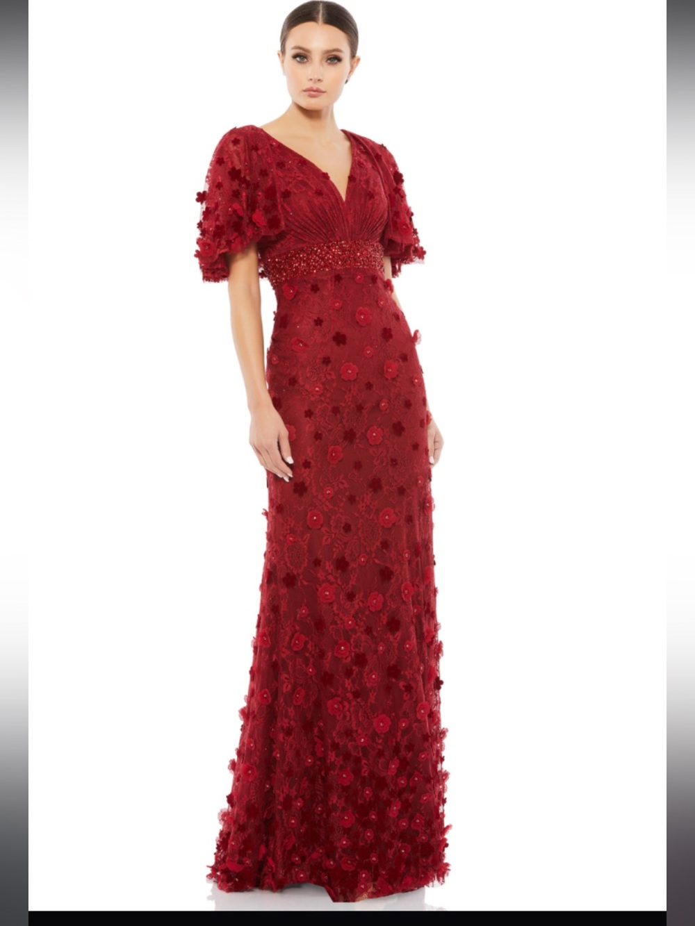 NWT Mac Duggal Flutter Sleeve 67712 Embellished Lace Gown Size 14
